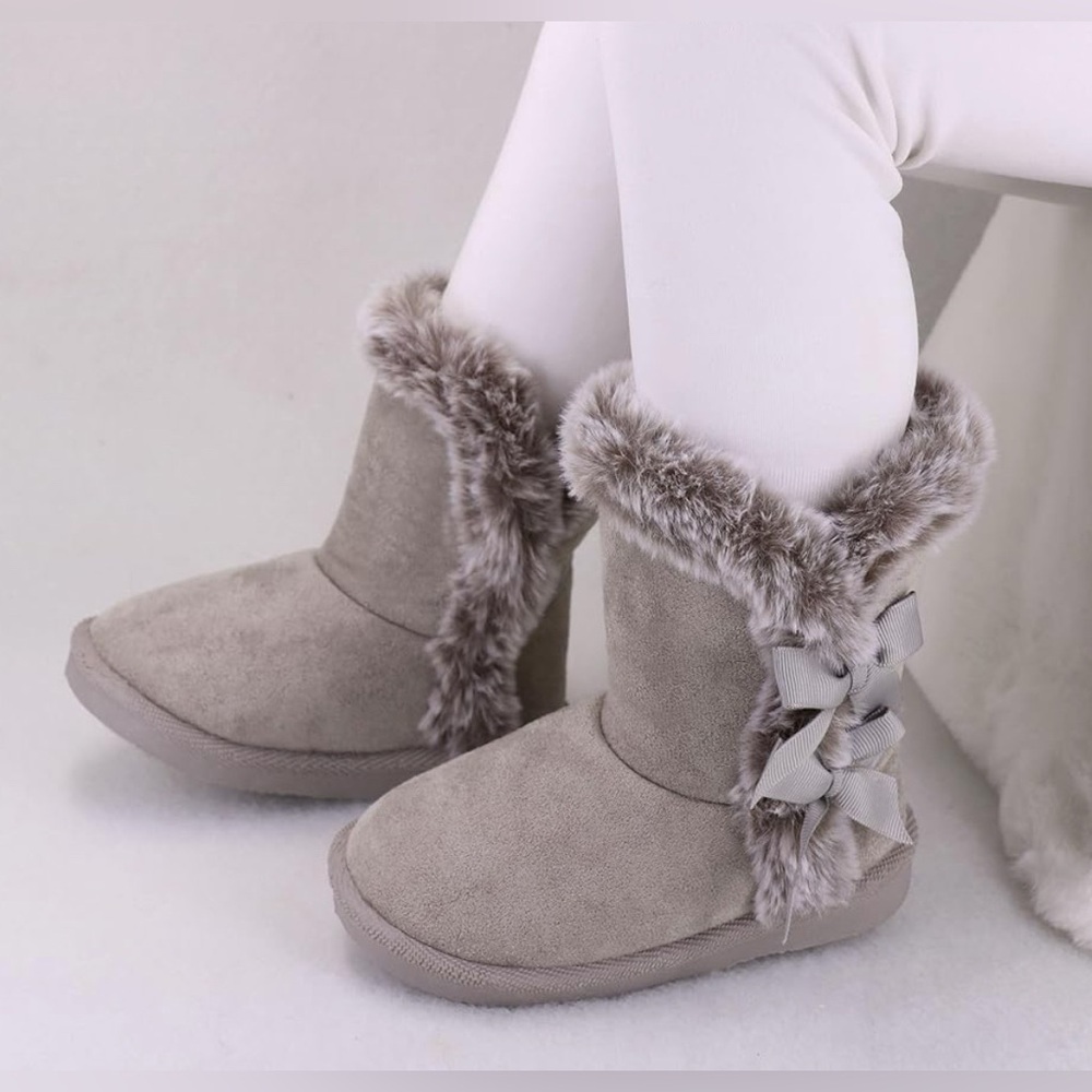 LONSOEN Kids Girls Boots Suede Lightweight Faux Fur Lined Mid Calf